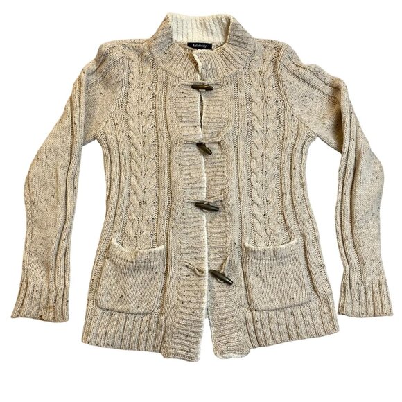 Relativity Womans Cardigan Sweater Large Beige Cable Knit Toggle With Pockets - Picture 1 of 11